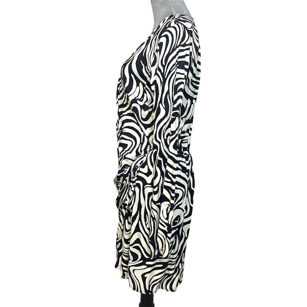 H&M Women's M Black Abstract Faux Wrap V-Neck Bodycon Dress  Long Sleeve - Picture 4 of 10